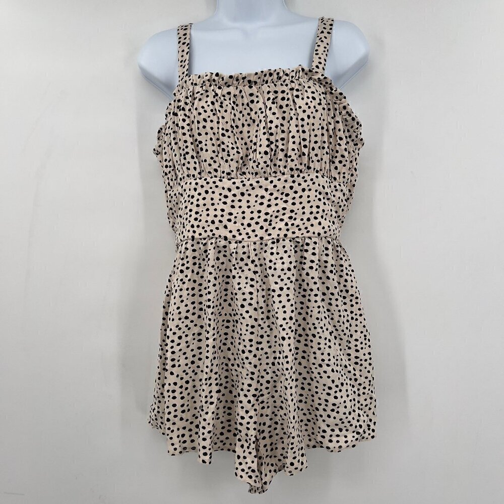 Trixxi Polka Dot Fit & Flare Mini Romper Dress Cream Black Size Large NWT